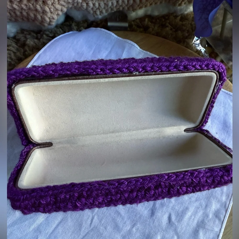 Purple Crochet eyeglass holder with Butterfly Designs